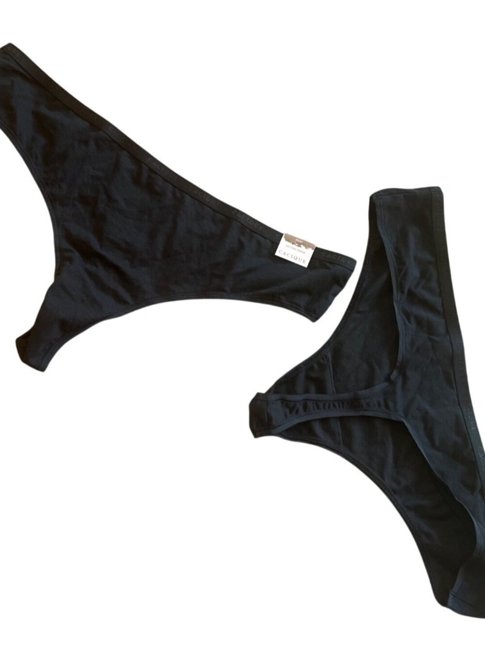 Cacique black cotton thong panty underwear 2 pc NWT 22/24
